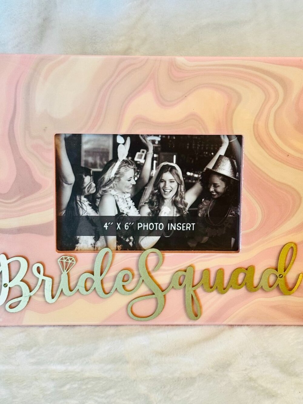 Melwood Wood Pink Blush Tie dye Picture Frame Bride Squad Golden Metal 4x6"